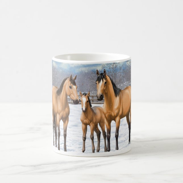 Buckskin Quarter Horses In Snow Coffee Mug (Center)