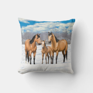 Buckskin Quarter Horses In Snow Cushion