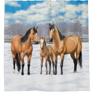 Buckskin Quarter Horses In Snow Shower Curtain