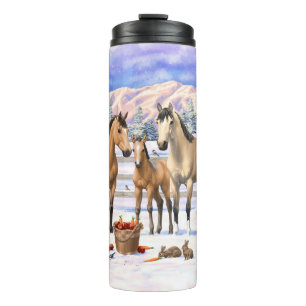 Buckskin Quarter Horses In Snow Thermal Tumbler