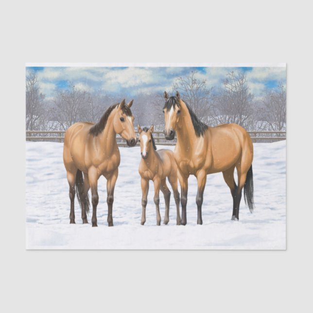 Buckskin Quarter Horses In Snow Tissue Paper (Front)