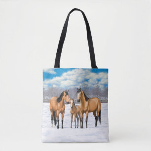 Buckskin Quarter Horses In Snow Tote Bag