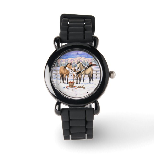 Buckskin Quarter Horses In Snow Watch (Front)