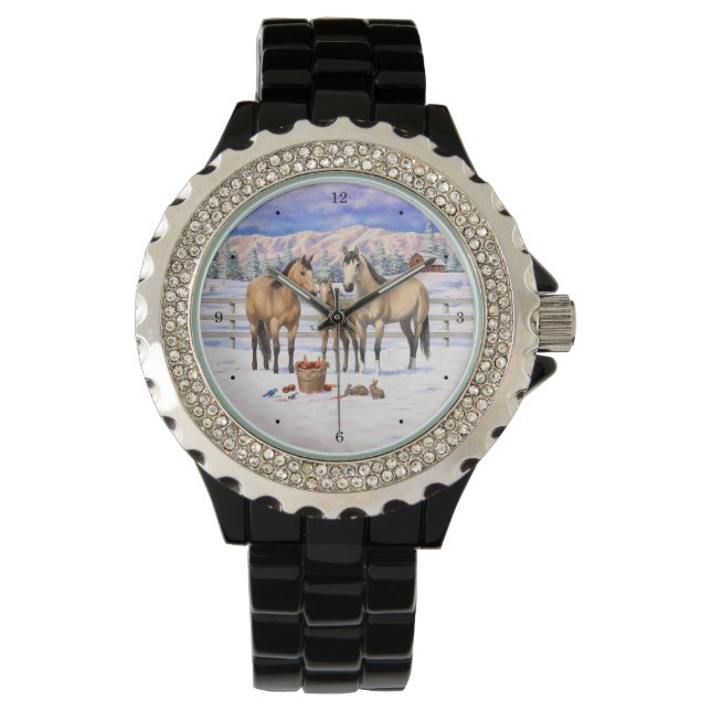 Buckskin Quarter Horses In Snow Watch (Front)