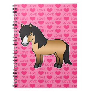 Buckskin Shetland Pony Cartoon Drawing On Pink Notebook