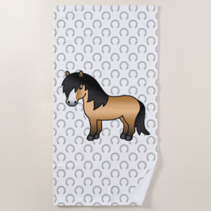 Buckskin Shetland Pony Cute Cartoon Illustration Beach Towel