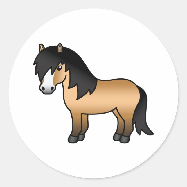 Buckskin Shetland Pony Cute Cartoon Illustration Classic Round Sticker (Front)