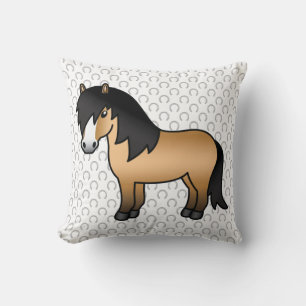 Buckskin Shetland Pony Cute Cartoon Illustration Cushion