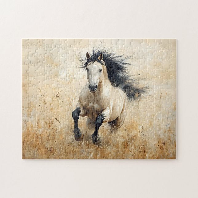 Buckskin Stallion Galloping Jigsaw Puzzle (Horizontal)