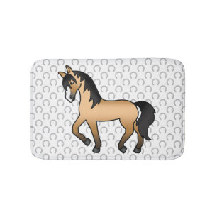 Buckskin Trotting Horse Cute Cartoon Illustration Bath Mat
