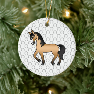 Buckskin Trotting Horse Cute Cartoon Illustration Ceramic Tree Decoration