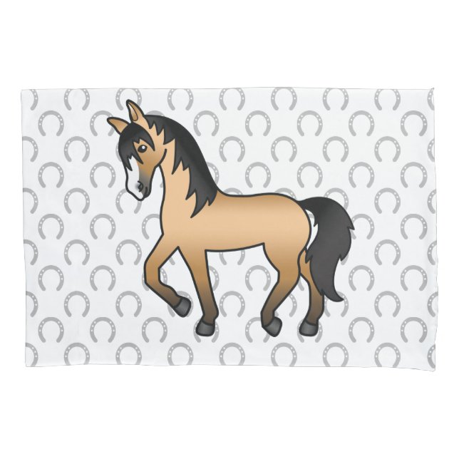 Buckskin Trotting Horse Cute Cartoon Illustration Pillowcase (Front)