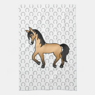 Buckskin Trotting Horse Cute Cartoon Illustration Tea Towel