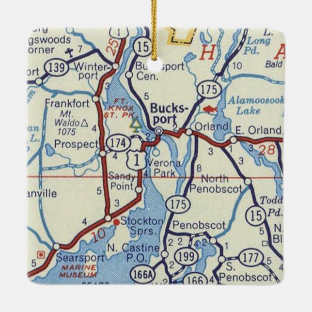 Bucksport Maine Vintage Map Ceramic Ornament (Back)