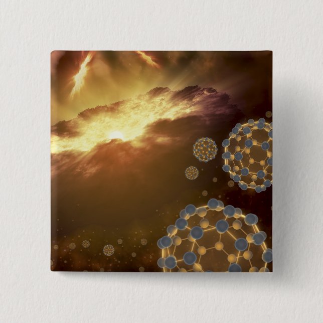 Buckyballs floating in interstellar space 15 cm square badge (Front)