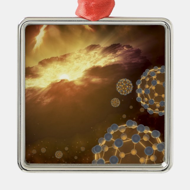 Buckyballs floating in interstellar space metal tree decoration (Front)