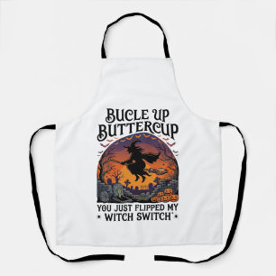 Bucle Up Buttercup Witch Switch Halloween Broom Pu Apron