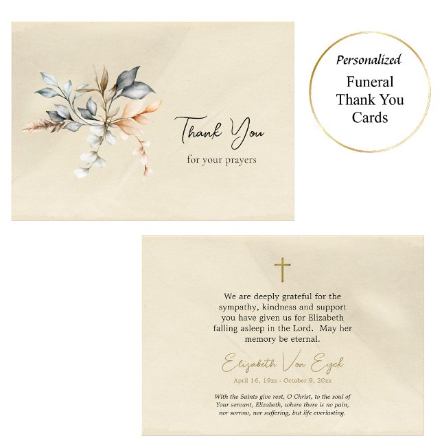 Bucolic Leaves Beige Parchment Orthodox Funeral Thank You Card (Creator Uploaded)
