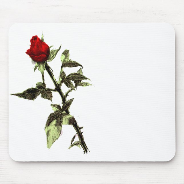 Bud of the red rose penciled mouse mat (Front)