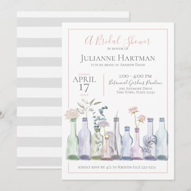 Bud Vases Botanical Wedding Shower Invitation (Front/Back)