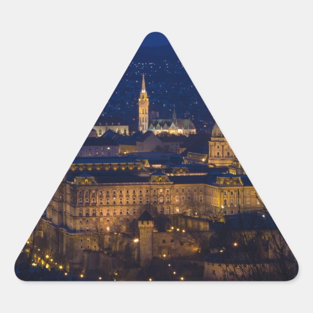 Buda Castle Hungary Budapest at night Triangle Sticker (Front)