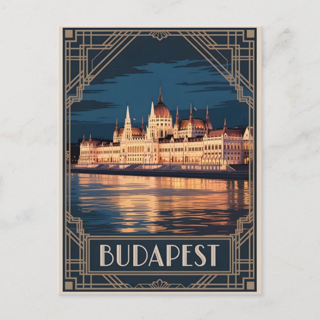 Budapest art deco vintage postcard (Front)