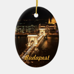 Budapest, banks of the Donau by night Ceramic Tree Decoration