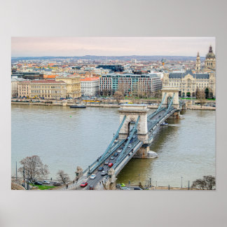 Budapest Chain bridge and the river Danube Poster