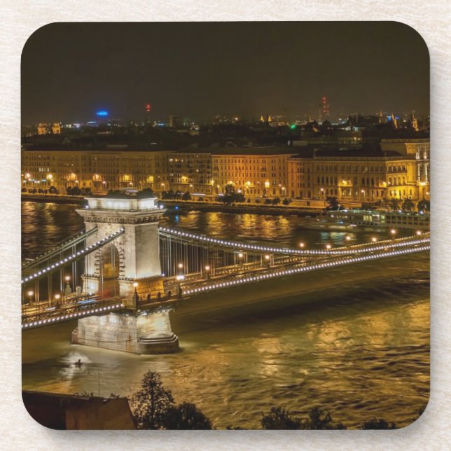 Budapest Chain Bridge at Night Coaster (Front)
