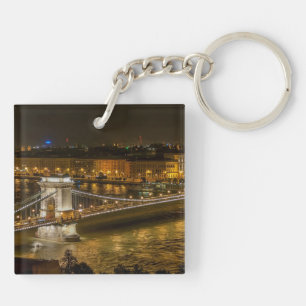 Budapest Chain Bridge at Night Key Ring