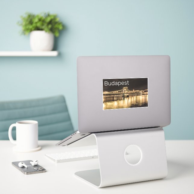 Budapest Chain Bridge Hungary Retro Night Vintage (Laptop On Desk)