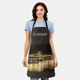 Budapest Chain Bridge Hungary Retro Night Vintage Apron