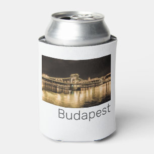 Budapest Chain Bridge Hungary Retro Night Vintage Can Cooler
