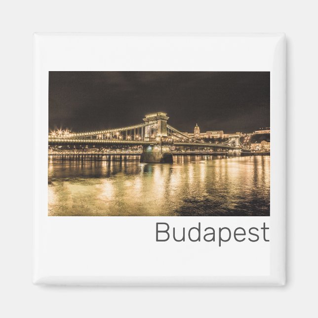 Budapest Chain Bridge Hungary Retro Night Vintage Magnet (Front)