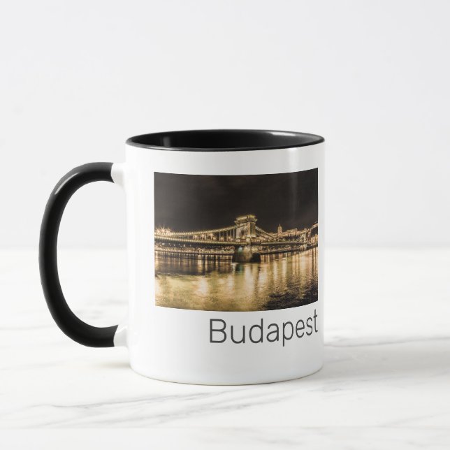 Budapest Chain Bridge Hungary Retro Night Vintage Mug (Left)