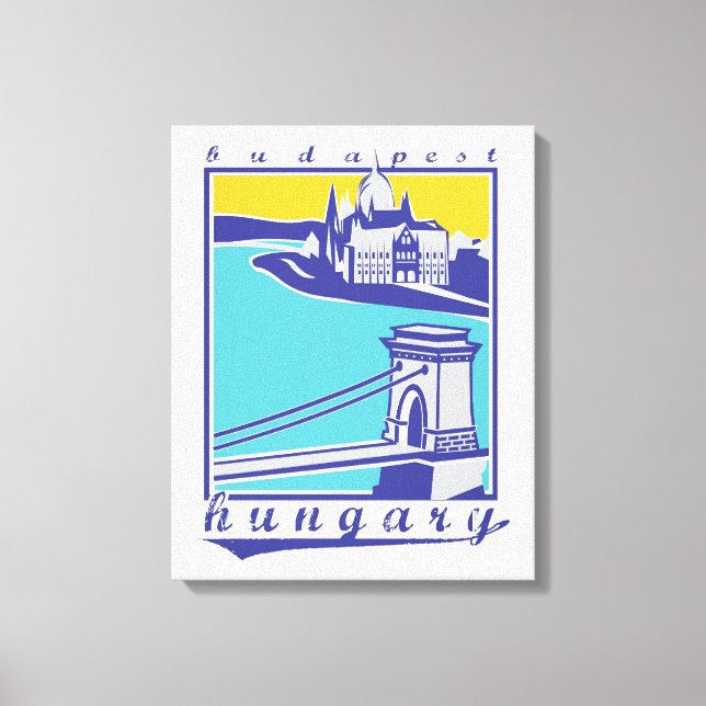 Budapest, Chain Bridge, Vintage poster, Hungary Canvas Print (Front)