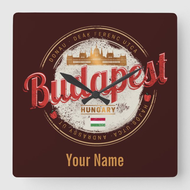 Budapest Design Hungary Vintage Parliament Square Wall Clock (Front)