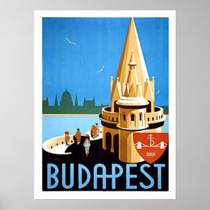 Budapest, fisherman's bastion, vintage travel poster