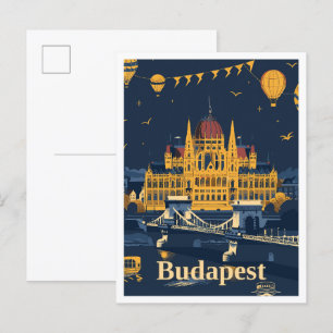 Budapest Hungary Art Vintage Travel Illustration Postcard