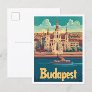 Budapest Hungary Art Vintage Travel Illustration Postcard