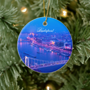Budapest Hungary by night Ceramic Tree Decoration