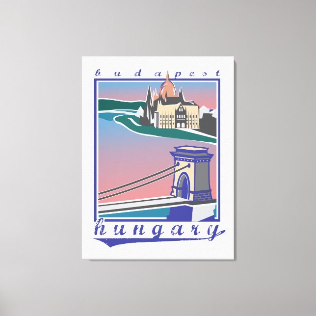 Budapest, Hungary,  Chain Bridge, Vintage poster Canvas Print (Front)