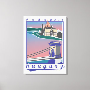 Budapest, Hungary,  Chain Bridge, Vintage poster Canvas Print