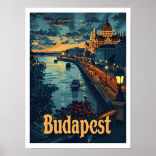 Budapest Hungary Classic Art Retro Vintage Travel Poster