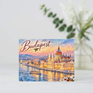 Budapest Hungary Danube Parliament Christmas Postcard