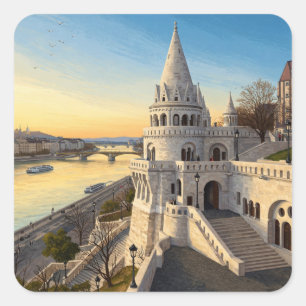 Budapest Hungary Fisherman's Bastion Travel Square Sticker