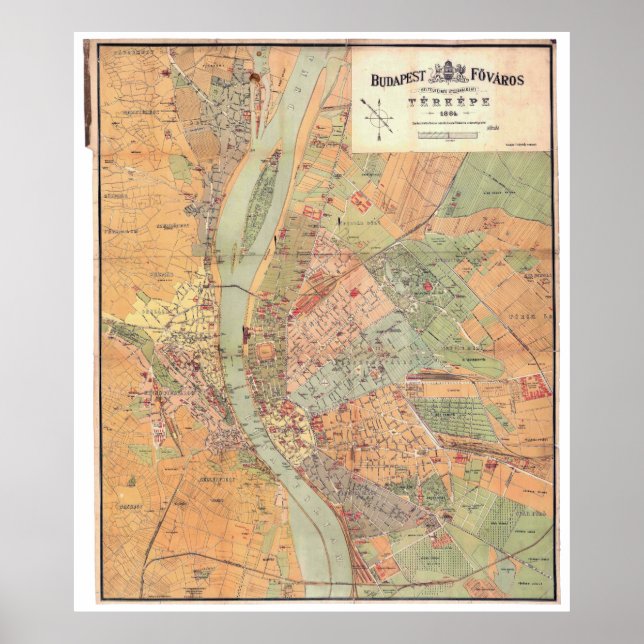 Budapest Hungary Map from 1884 Poster (Front)