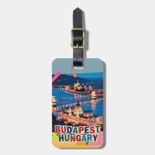 Budapest Hungary Night Cityscape Pop Art Collage Luggage Tag