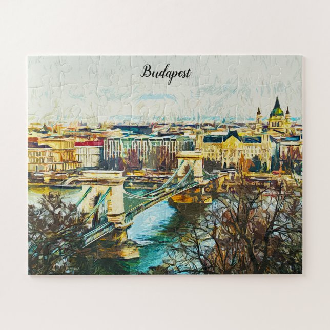 Budapest Hungary Oil Paint Panorama View Jigsaw Puzzle (Horizontal)