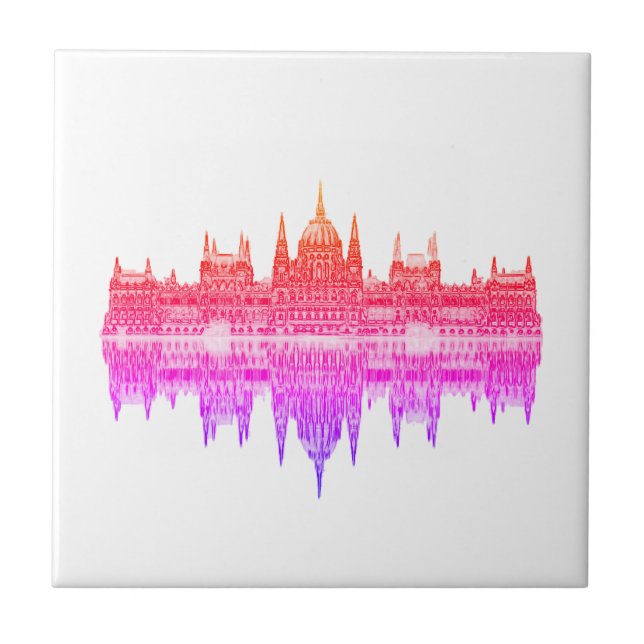 Budapest Hungary Parliament Architecture Sketch  Tile (Front)